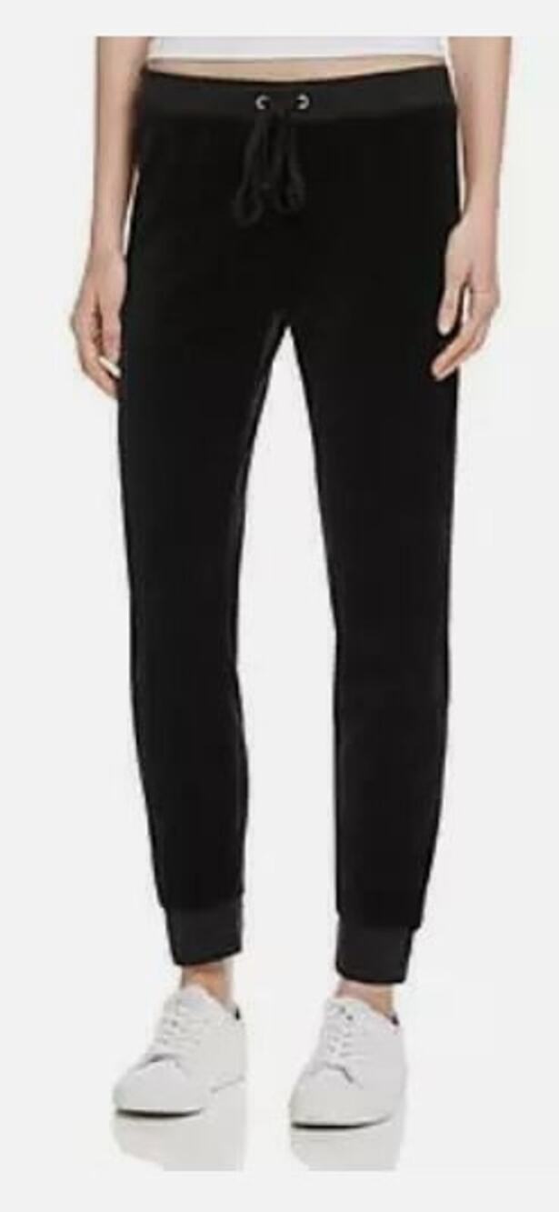 Juicy Couture Black Crushed Velvet Faux Leather Drawstring Waist Y2K Joggers XL